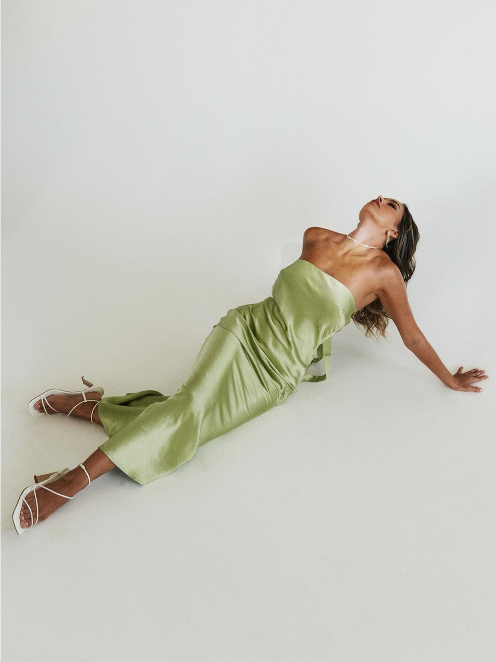 Princess Polly Haley Maxi Dress Green Satin Strapless Tie Back Gown NWT